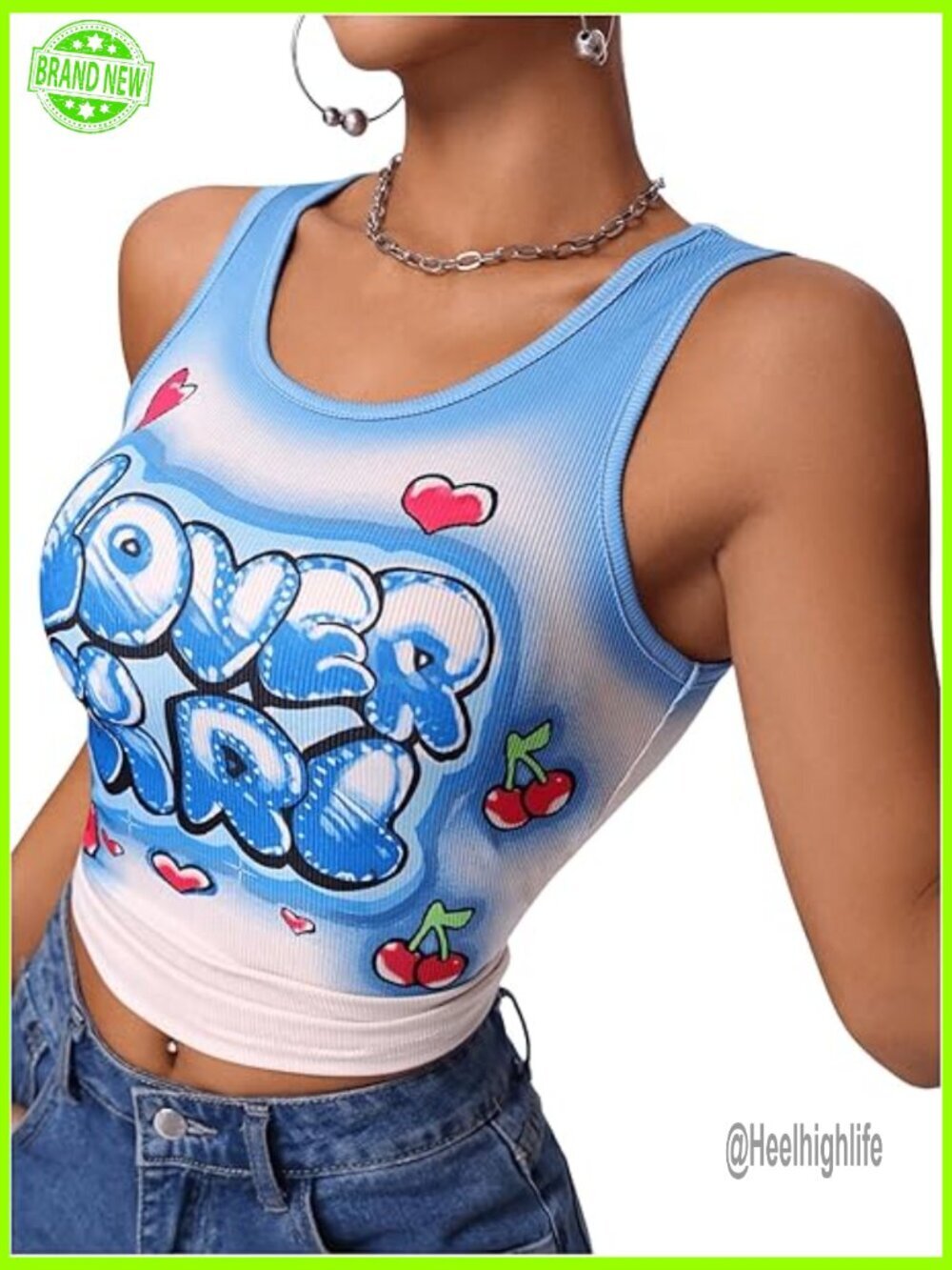 Women's Letter Print Scoop Neck Sleeveless Ribbed Tank Top Y2k Streetwear